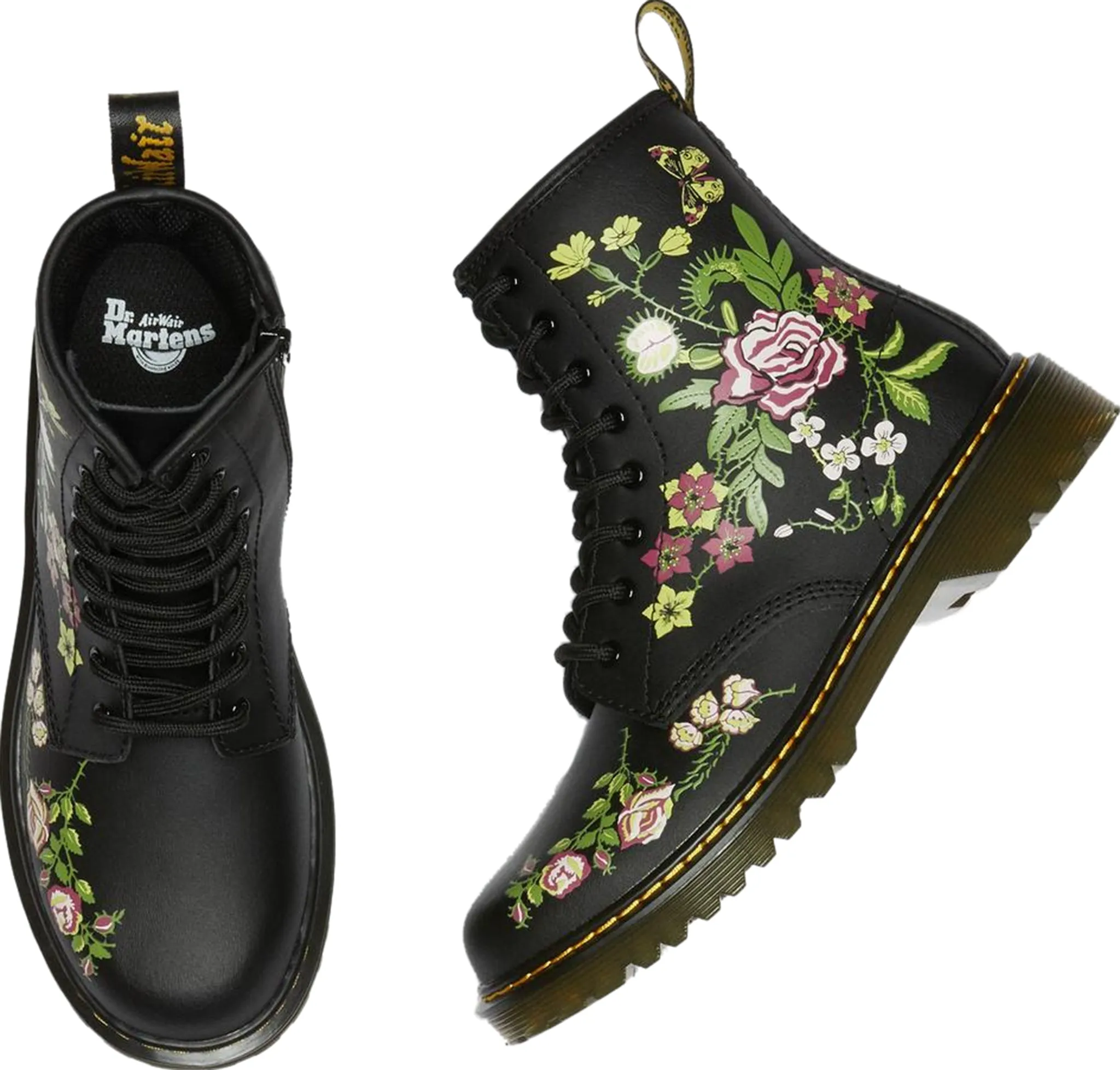 1460 Floral Leather Lace Up Boots - Big Kids|-|Bottes à lacets en cuir à fleurs 1460 - Grand Enfant