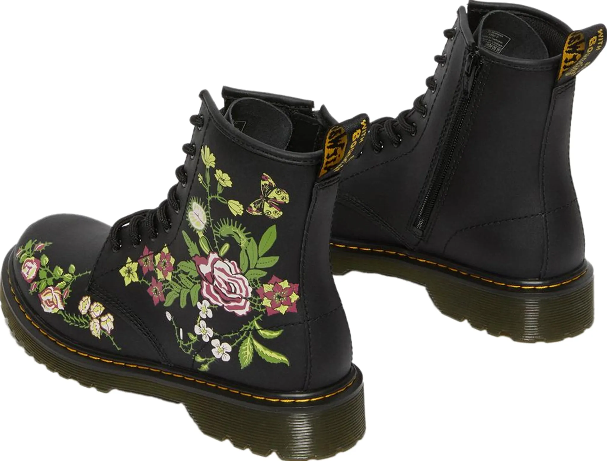 1460 Floral Leather Lace Up Boots - Big Kids|-|Bottes à lacets en cuir à fleurs 1460 - Grand Enfant