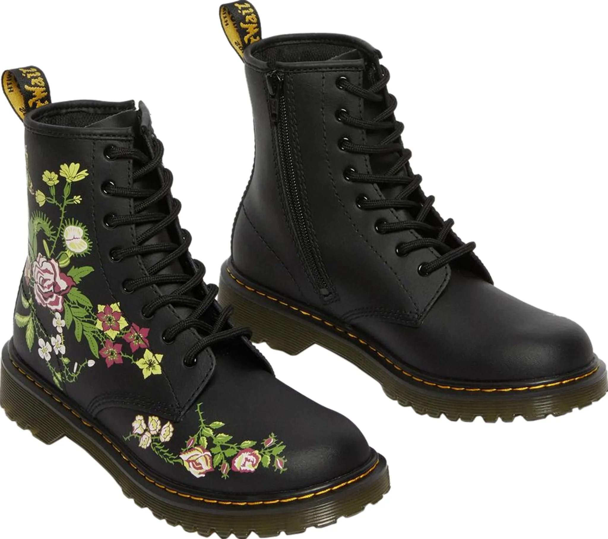 1460 Floral Leather Lace Up Boots - Big Kids|-|Bottes à lacets en cuir à fleurs 1460 - Grand Enfant