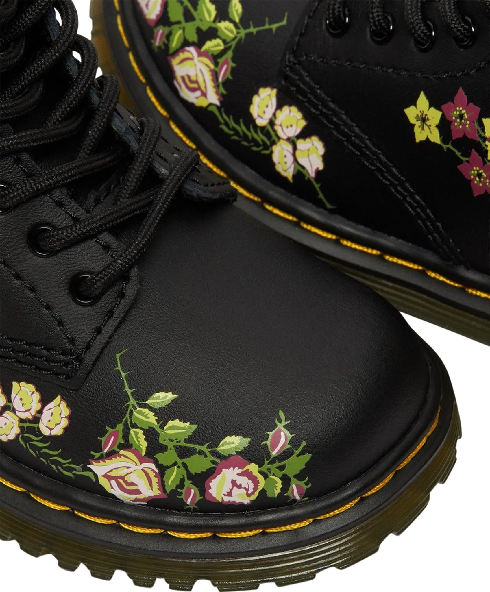 1460 Floral Leather Lace Up Boots - Little Girls|-|Bottes à lacets en cuir à fleurs 1460 - Petit Fille