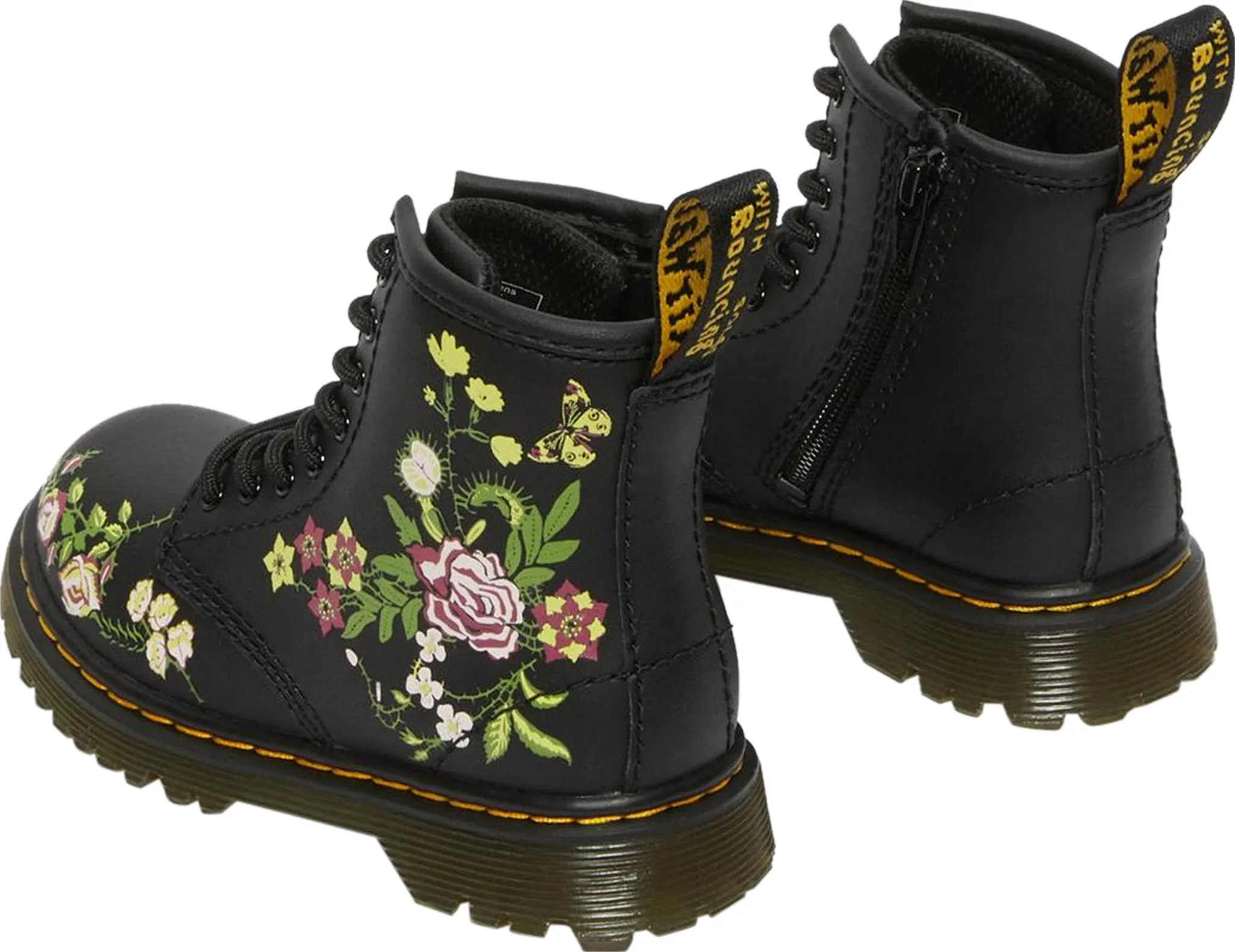 1460 Floral Leather Lace Up Boots - Little Girls|-|Bottes à lacets en cuir à fleurs 1460 - Petit Fille