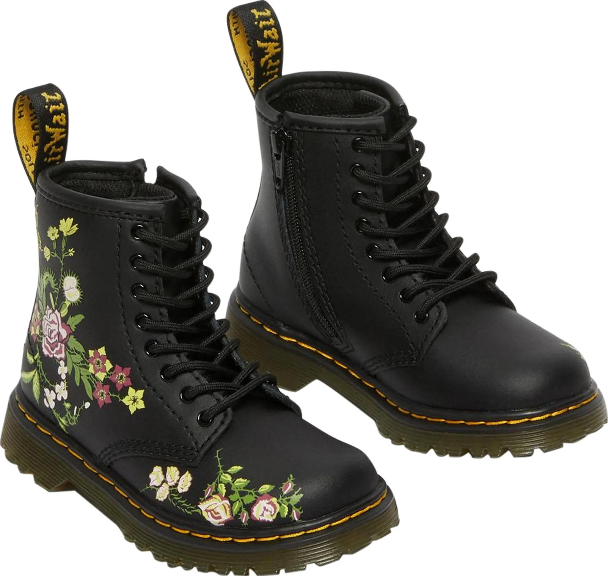 1460 Floral Leather Lace Up Boots - Little Girls|-|Bottes à lacets en cuir à fleurs 1460 - Petit Fille