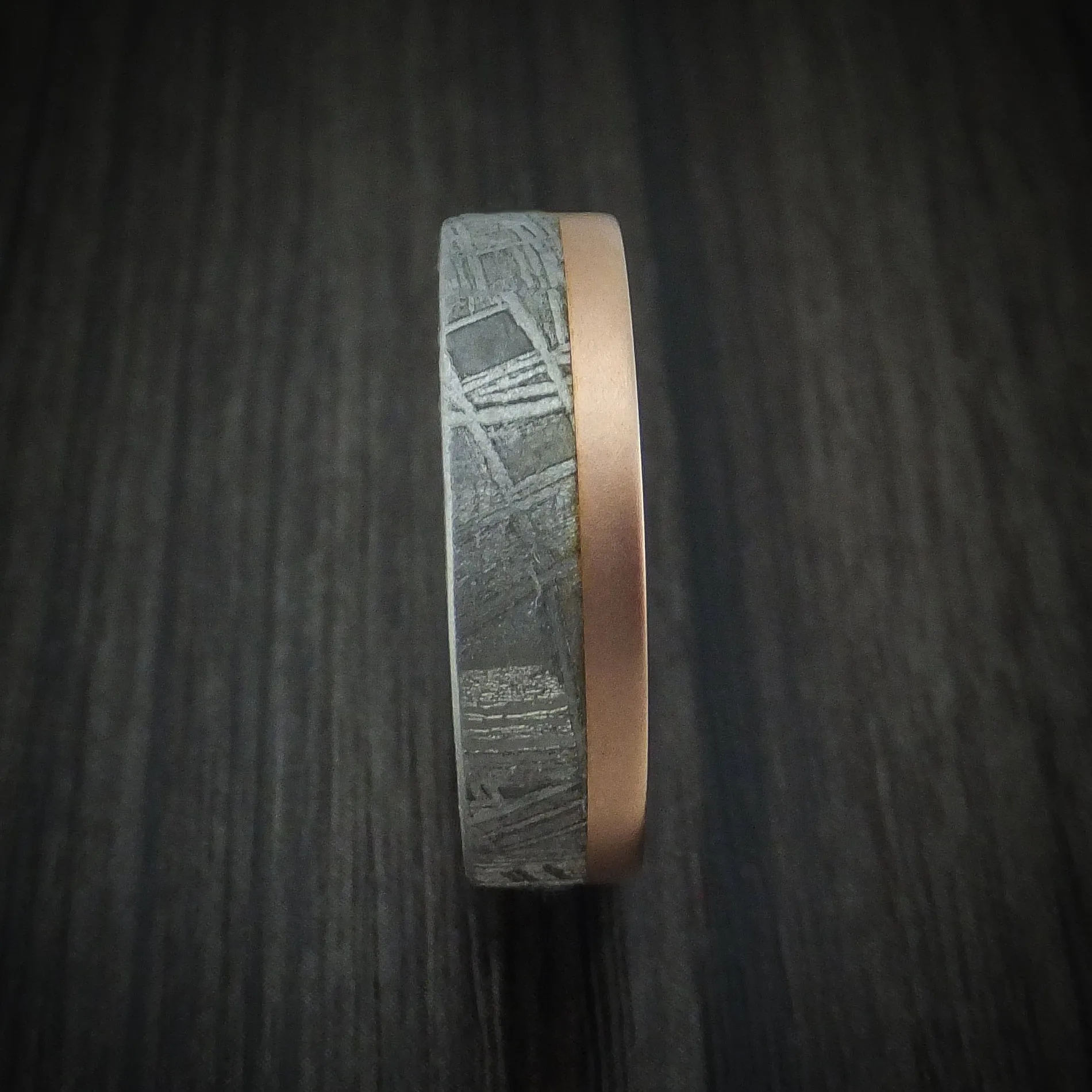 14K Rose Gold and Gibeon Meteorite Men's Ring Custom Made Band