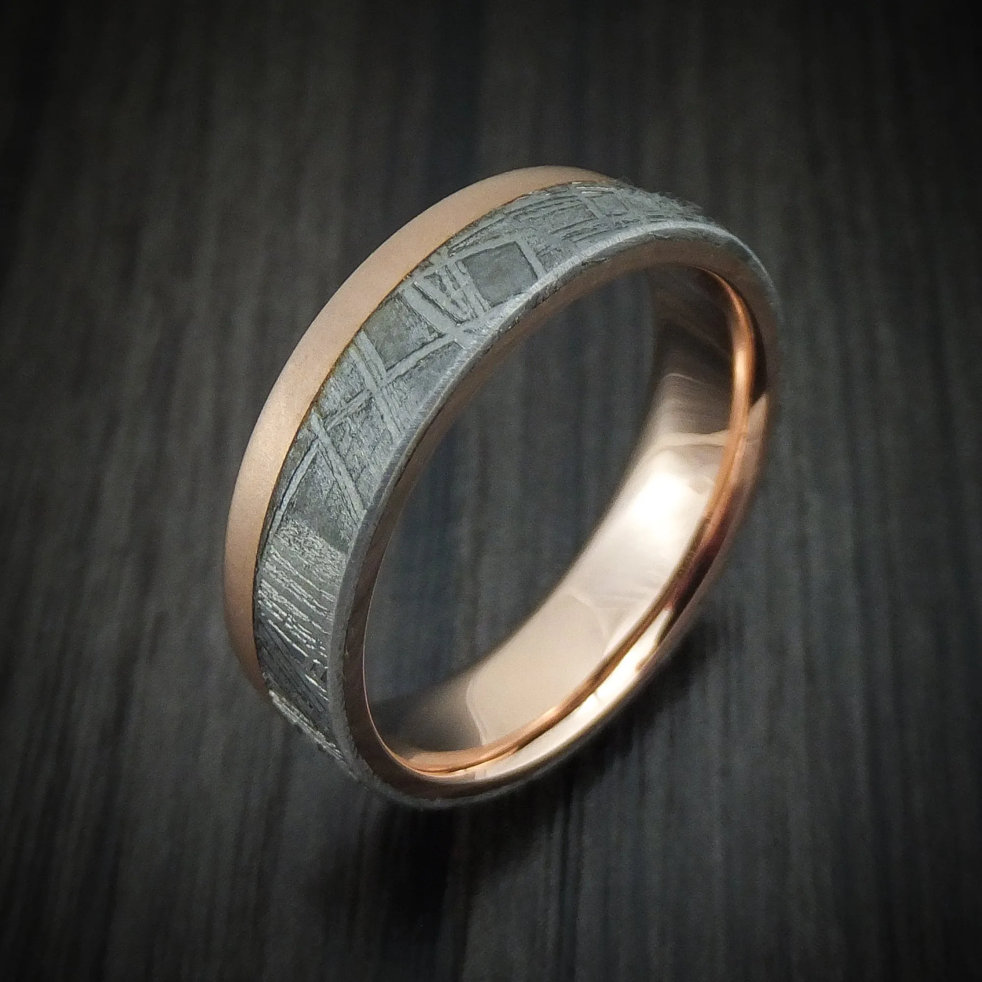 14K Rose Gold and Gibeon Meteorite Men's Ring Custom Made Band