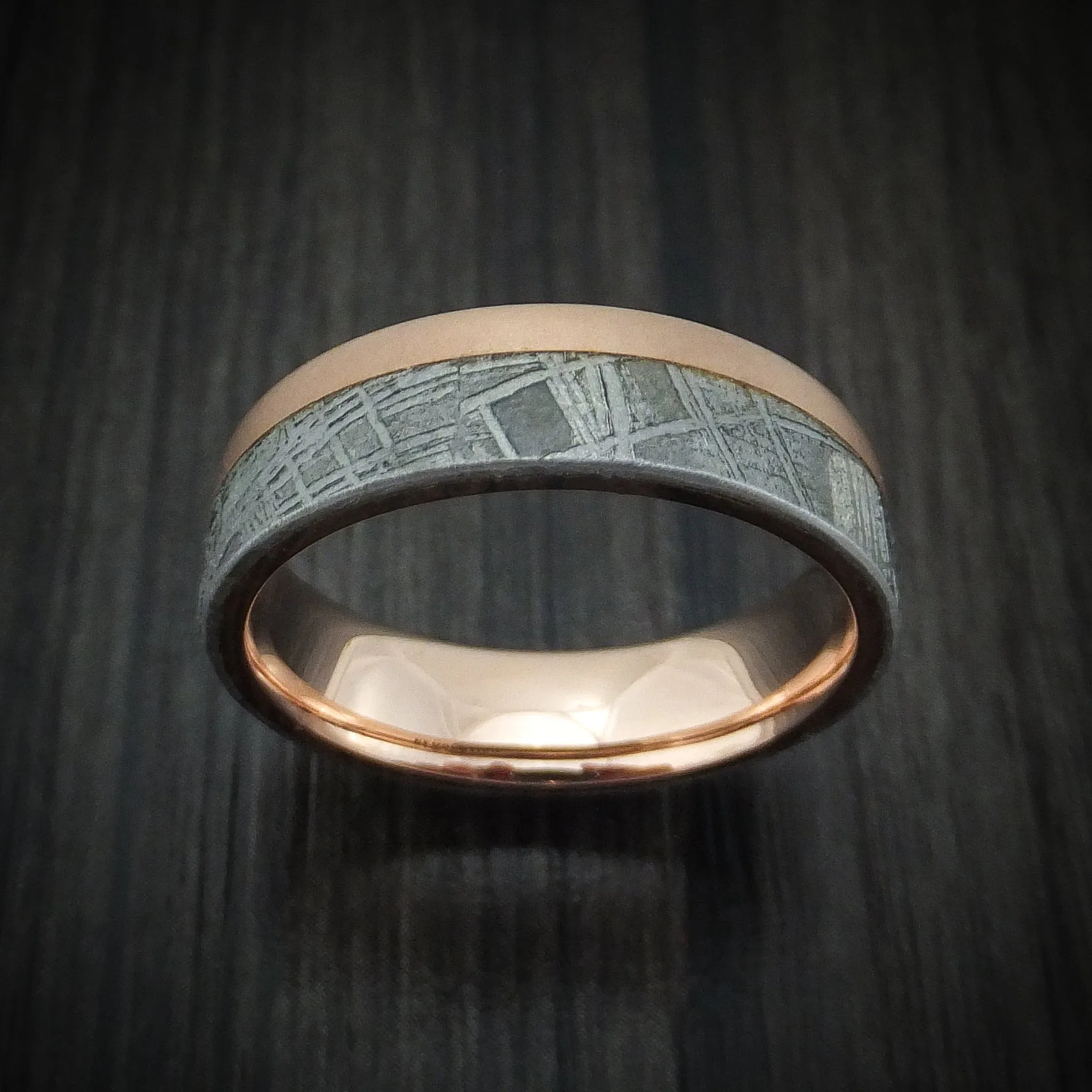 14K Rose Gold and Gibeon Meteorite Men's Ring Custom Made Band