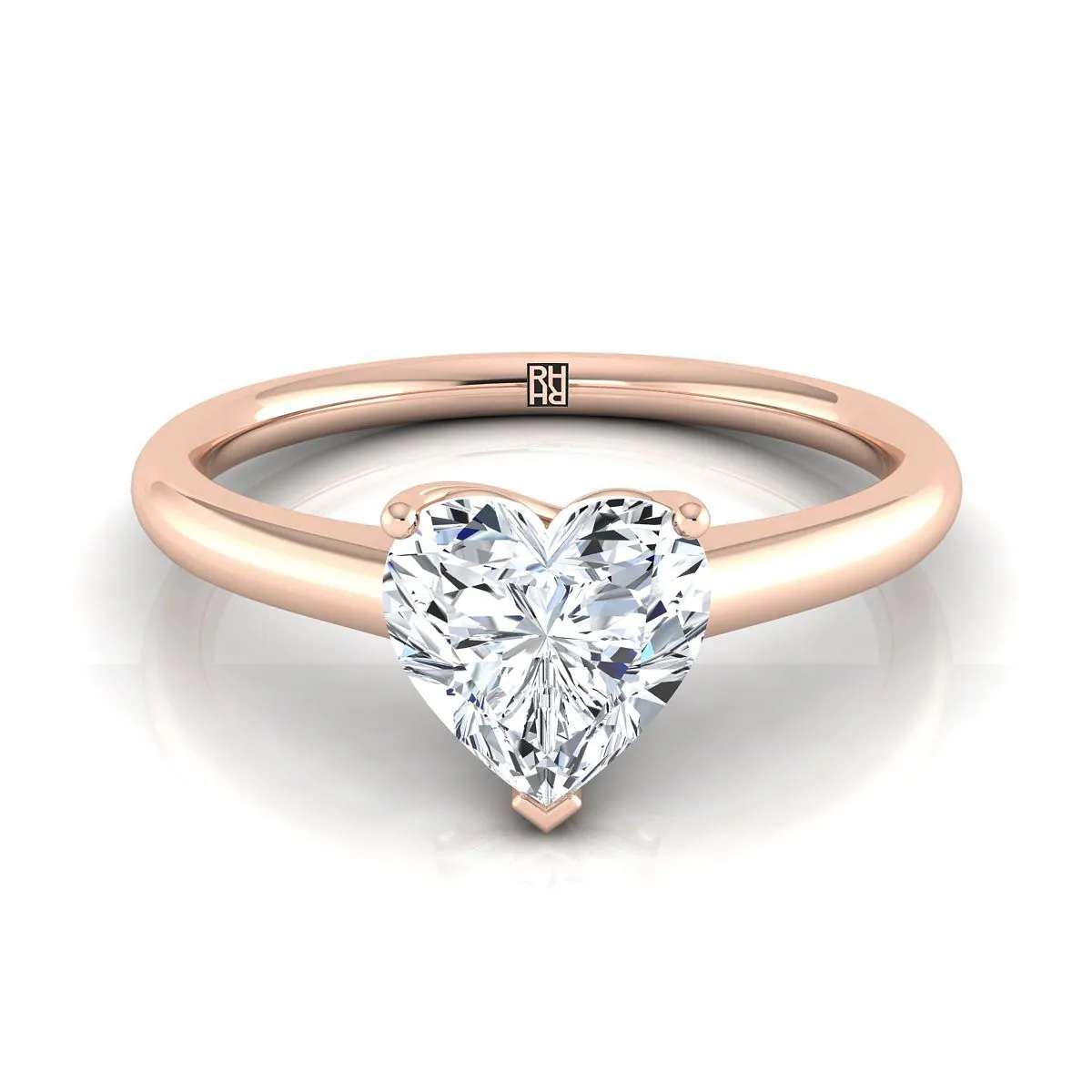 14K Rose Gold Heart Shape Center Contemporary Comfort Fit Solitaire Engagement Ring