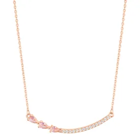 14k Rose Gold Plated Curved Bar Pink Pear Necklace