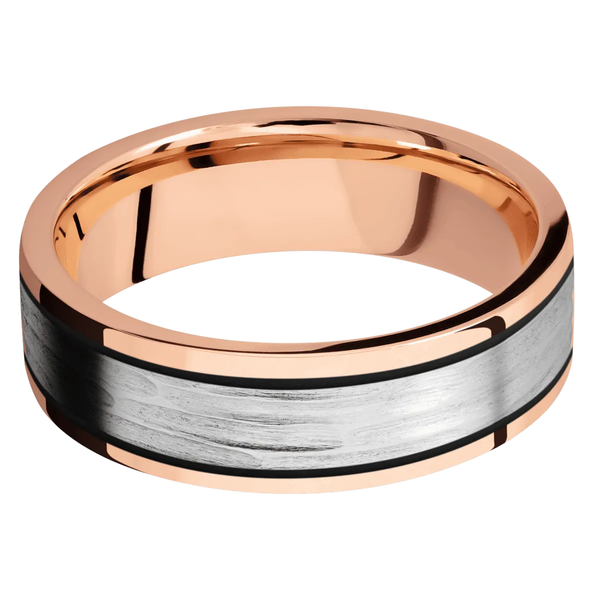 14K Rose Gold with Polish Finish and 14K White Gold Inlay