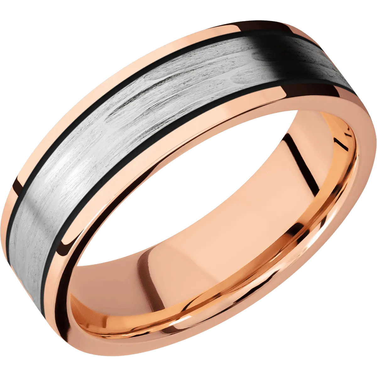 14K Rose Gold with Polish Finish and 14K White Gold Inlay