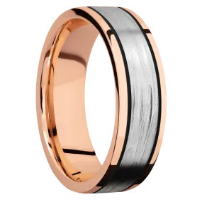 14K Rose Gold with Polish Finish and 14K White Gold Inlay