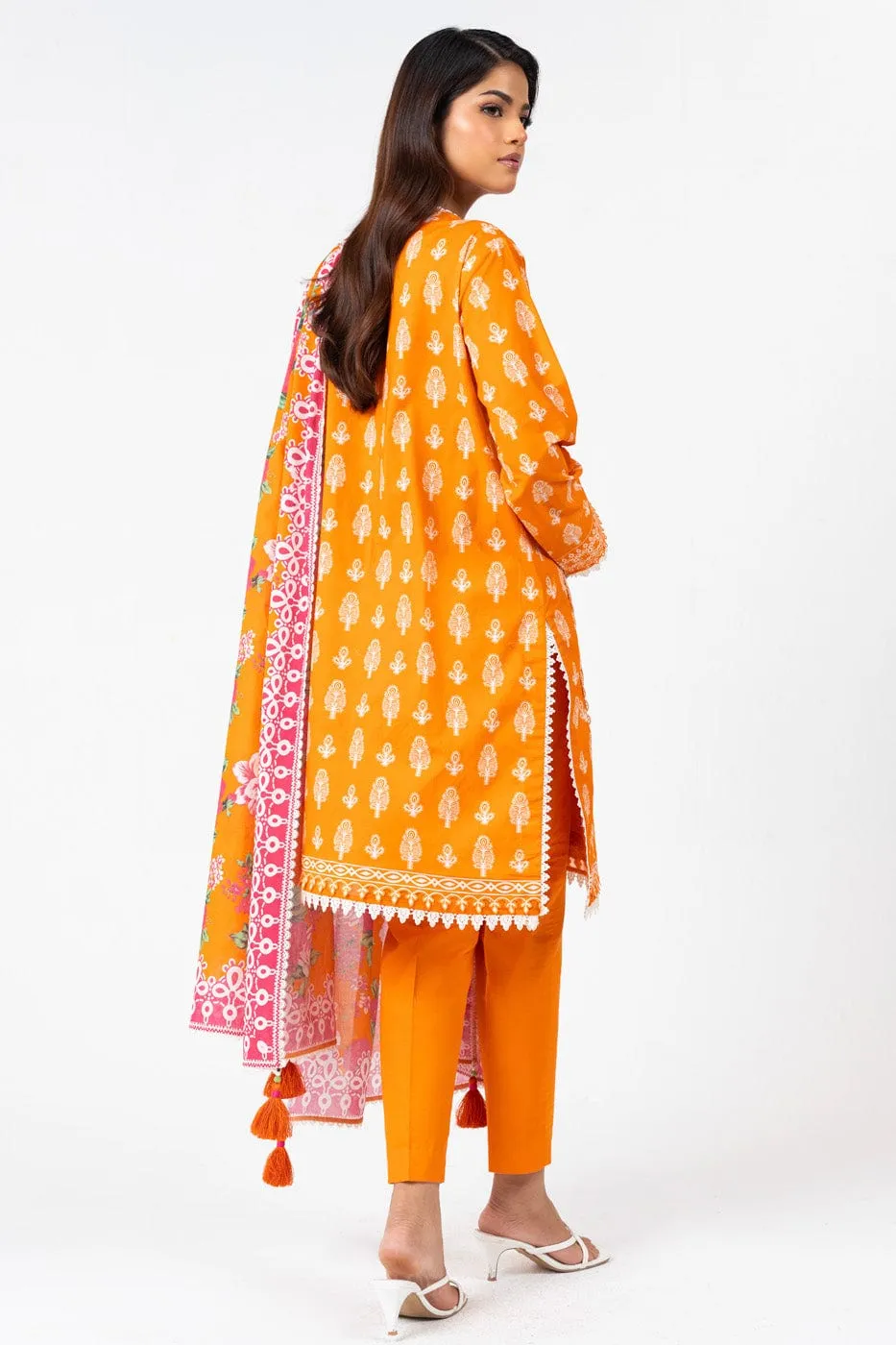 3 Pc Printed Embroidered Lawn Suit With Printed Lawn Dupatta