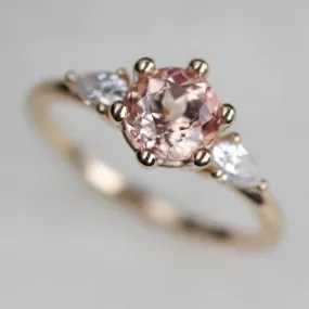 6mm Prong-set Three Stone Ring with Pear-Shaped Side Stones •