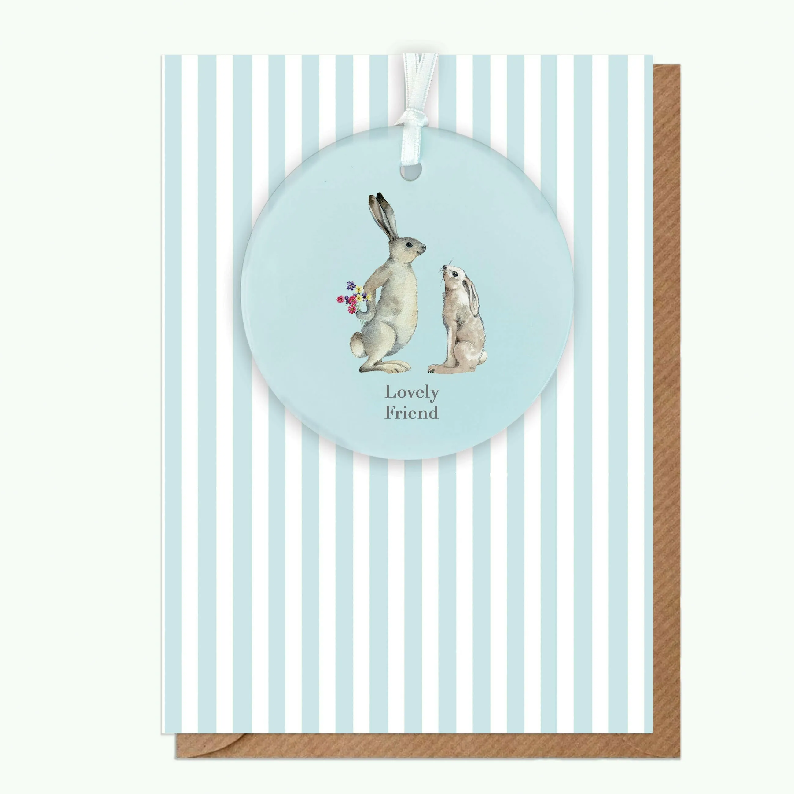 A6 Greeting Card with Ceramic Keepsake - Hare Lovely Friend