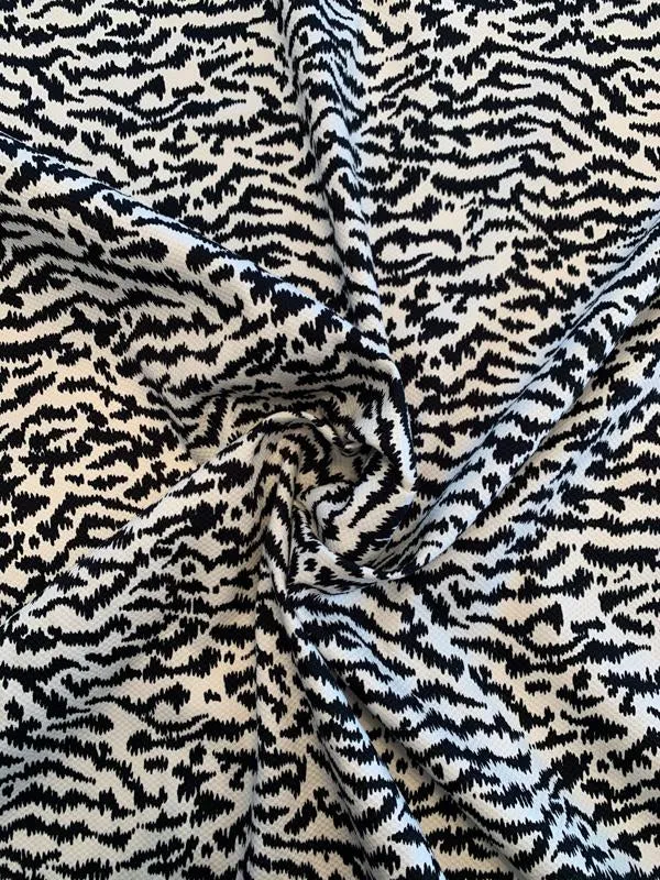 Abstract Zebra Pattern Printed Stretch Cotton Pique - Black / Ivory