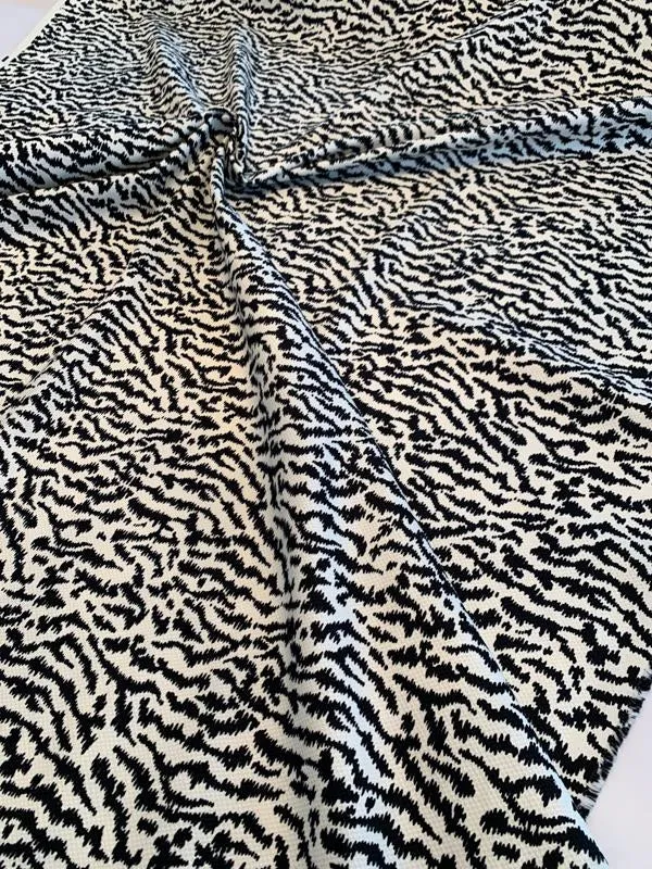 Abstract Zebra Pattern Printed Stretch Cotton Pique - Black / Ivory