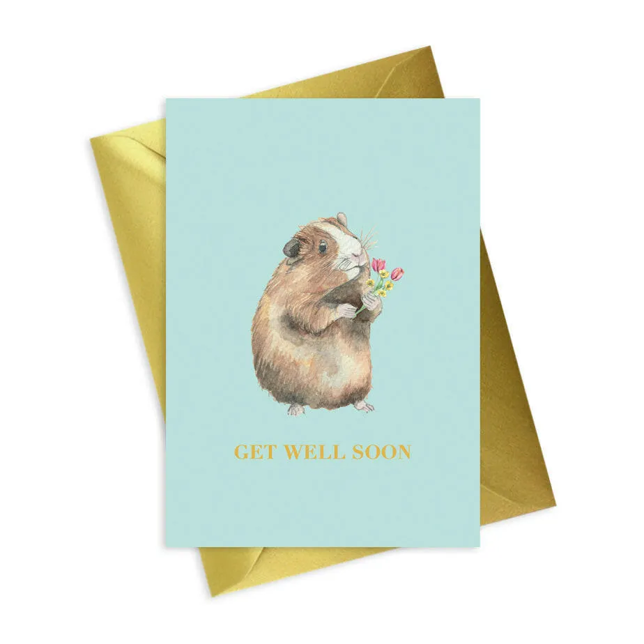 Animal Collection A6 Foiled Greeting Card Guinea Pig Get Well Soon