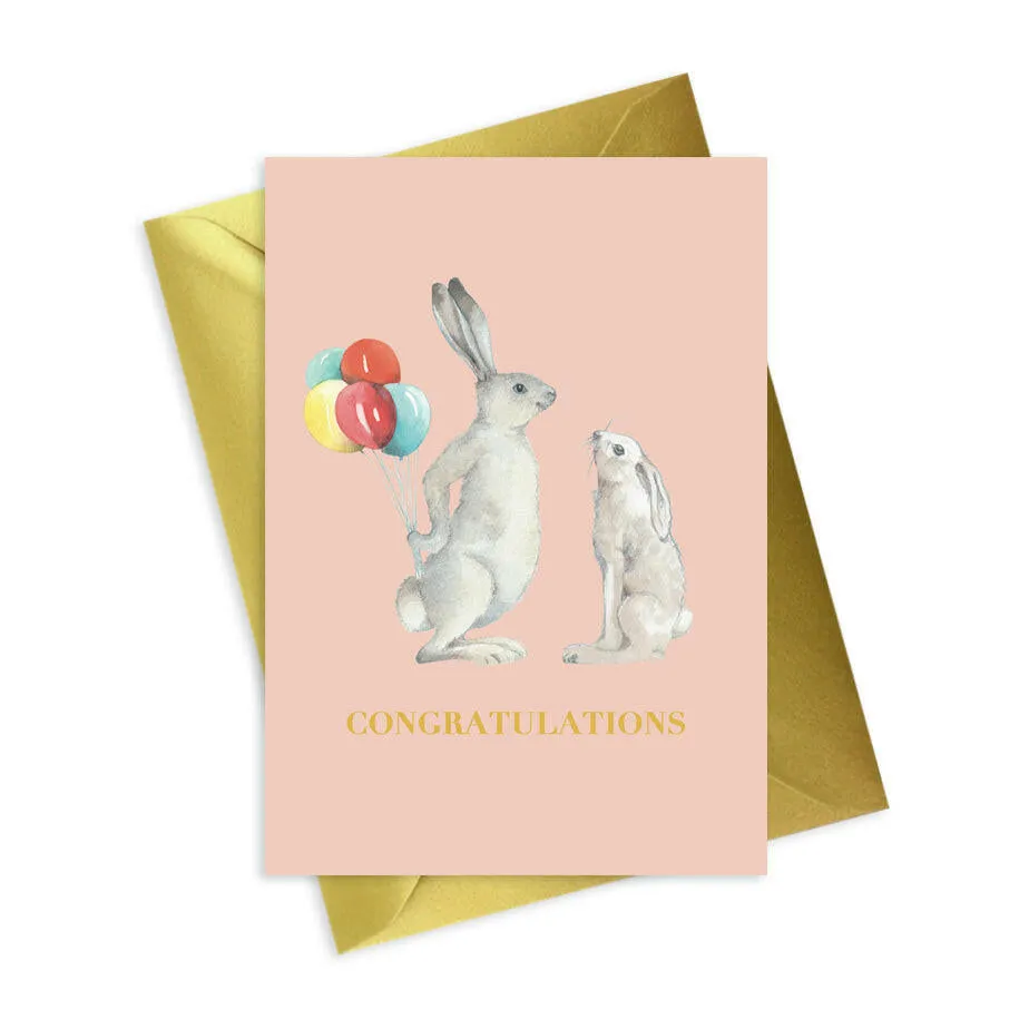 Animal Collection A6 Foiled Greeting Card Hares Congratulations