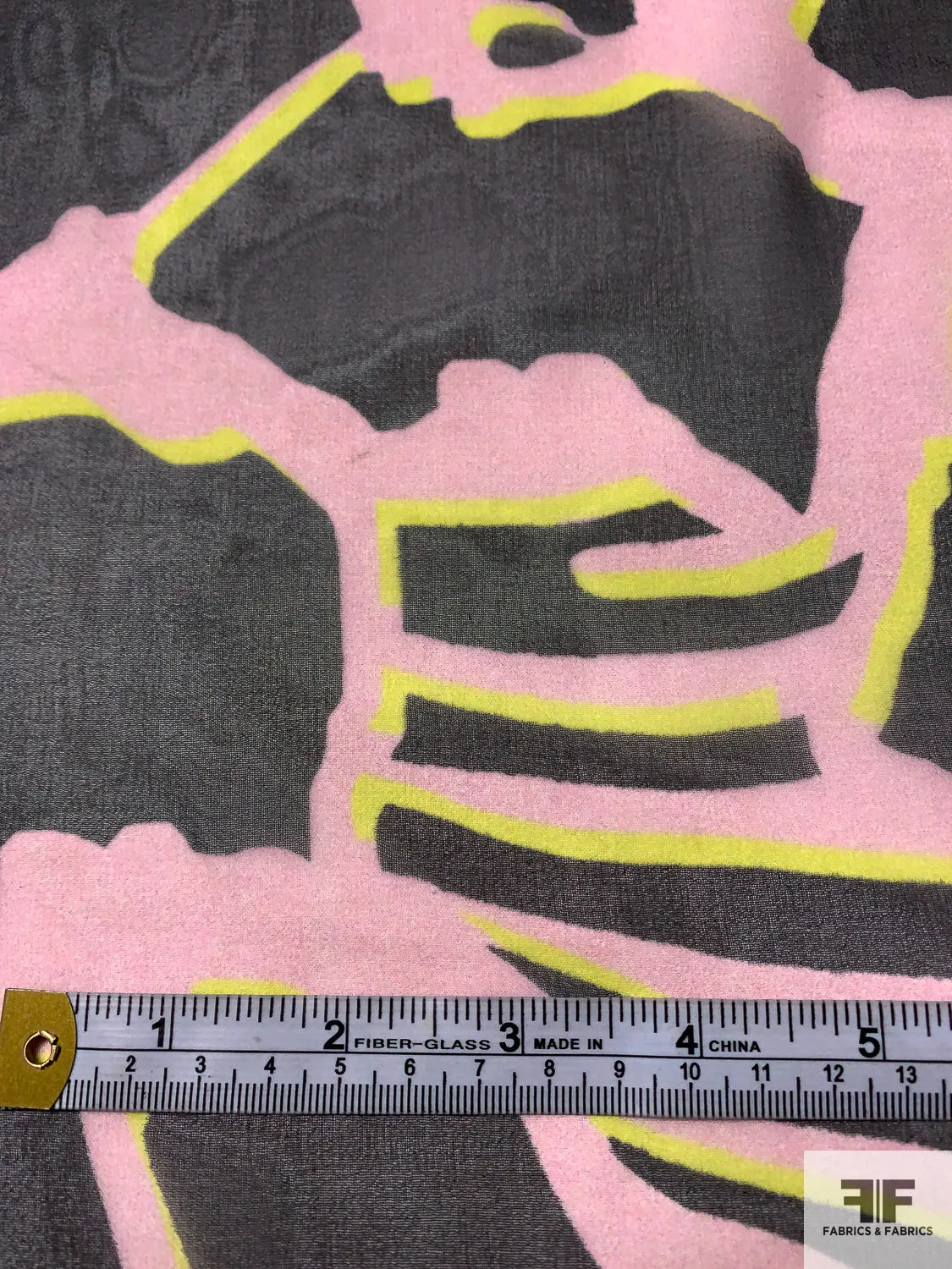 Animal Pattern Inspired Printed Silk Chiffon - Baby Pink / Black / Chartreuse