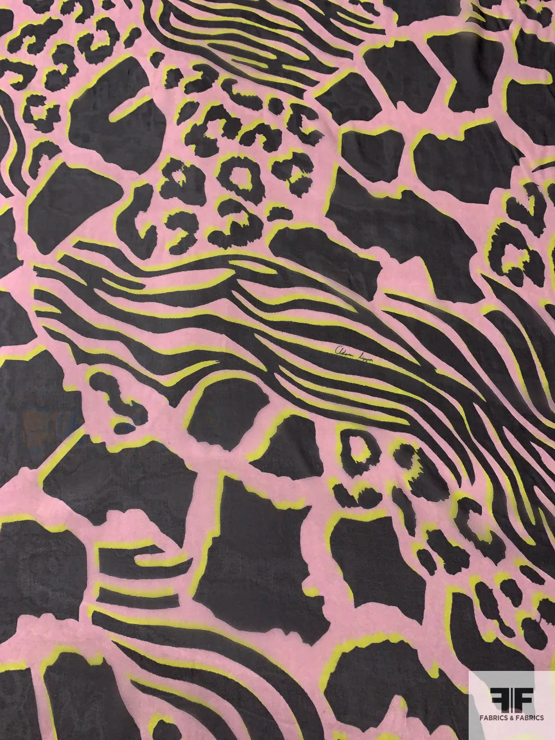 Animal Pattern Inspired Printed Silk Chiffon - Baby Pink / Black / Chartreuse