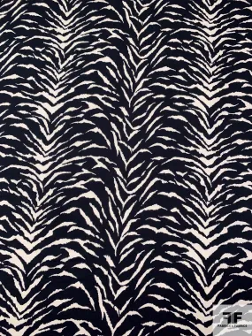 Animal Pattern Printed Hammered Polyester Charmeuse - Black / Light Ivory