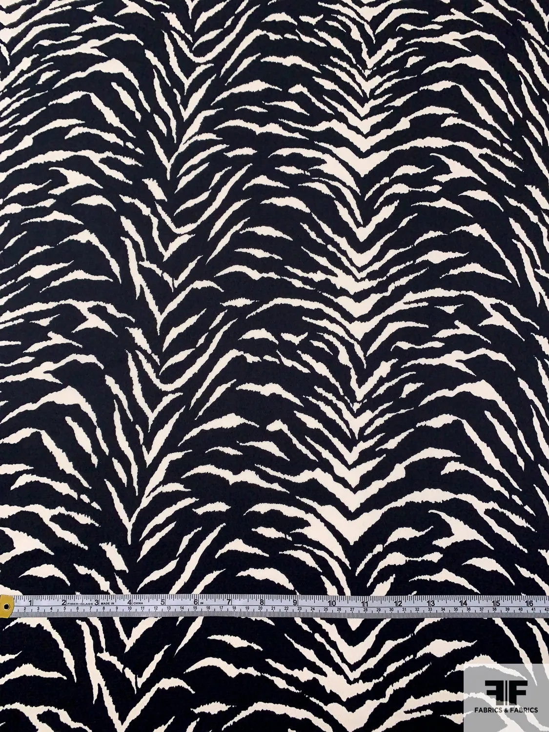 Animal Pattern Printed Hammered Polyester Charmeuse - Black / Light Ivory