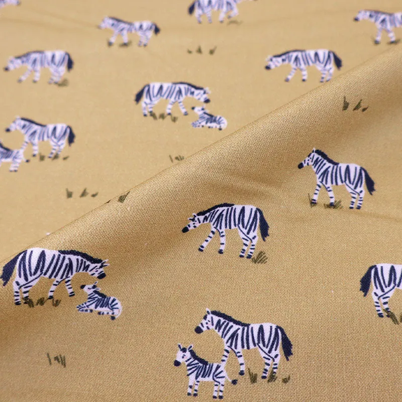 Animal Printed Cotton - Mustard - Zebra