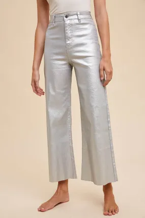 Annie Wide Leg Stretch Denim Jeans Metallic Silver