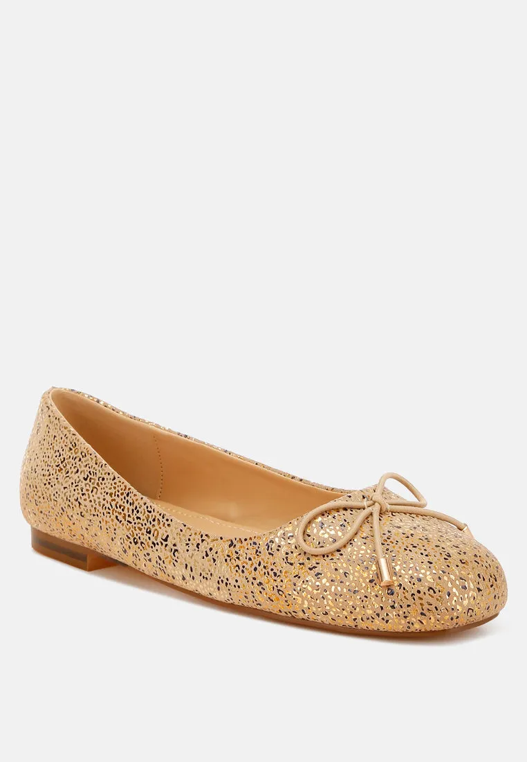 Apollon Bow Detail Embossed Suede Ballerinas