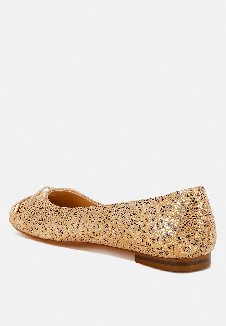 Apollon Bow Detail Embossed Suede Ballerinas