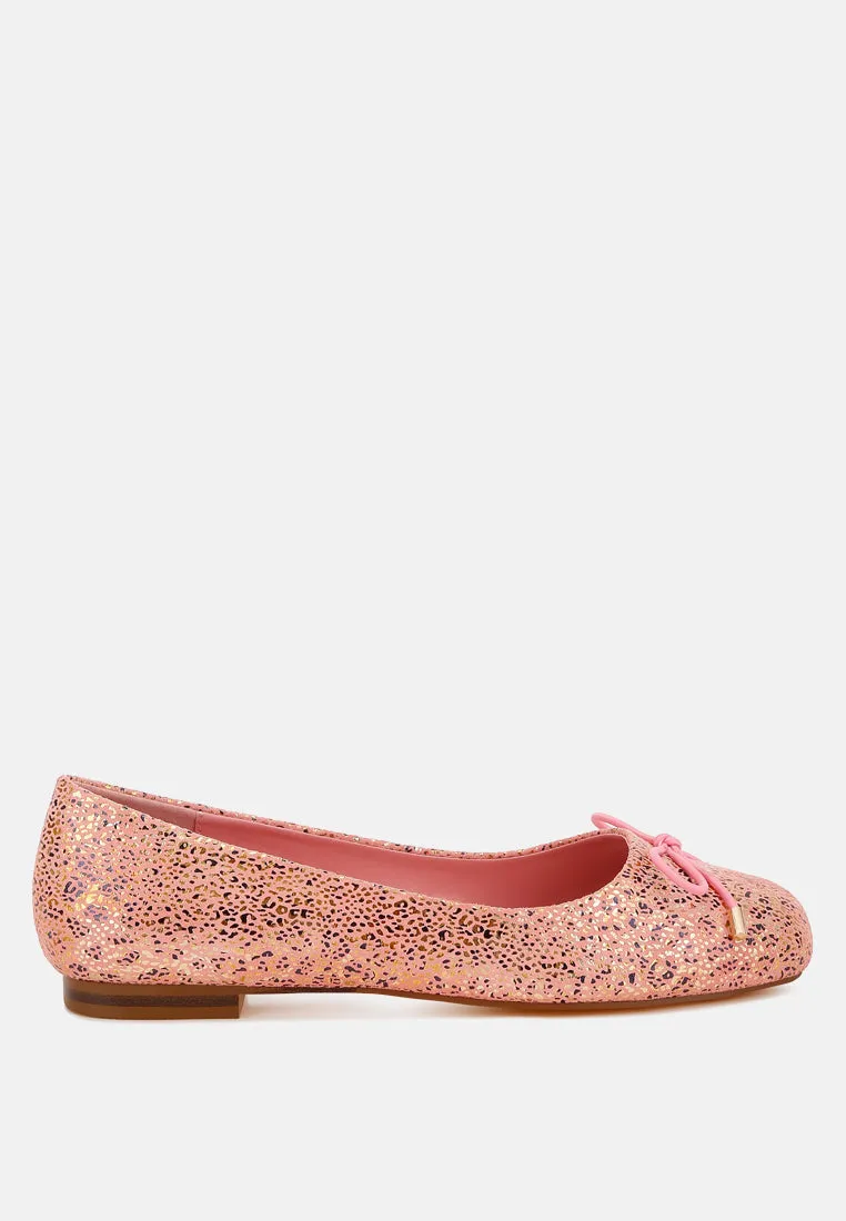 Apollon Bow Detail Embossed Suede Ballerinas