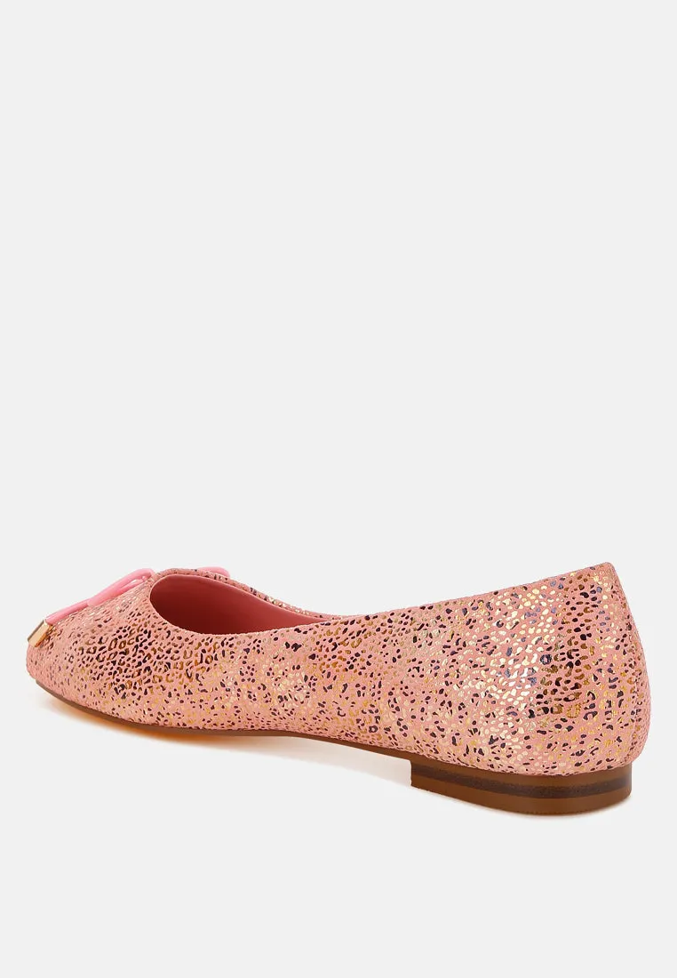 Apollon Bow Detail Embossed Suede Ballerinas