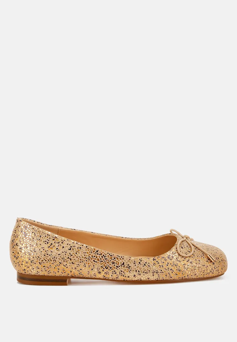 Apollon Bow Detail Embossed Suede Ballerinas