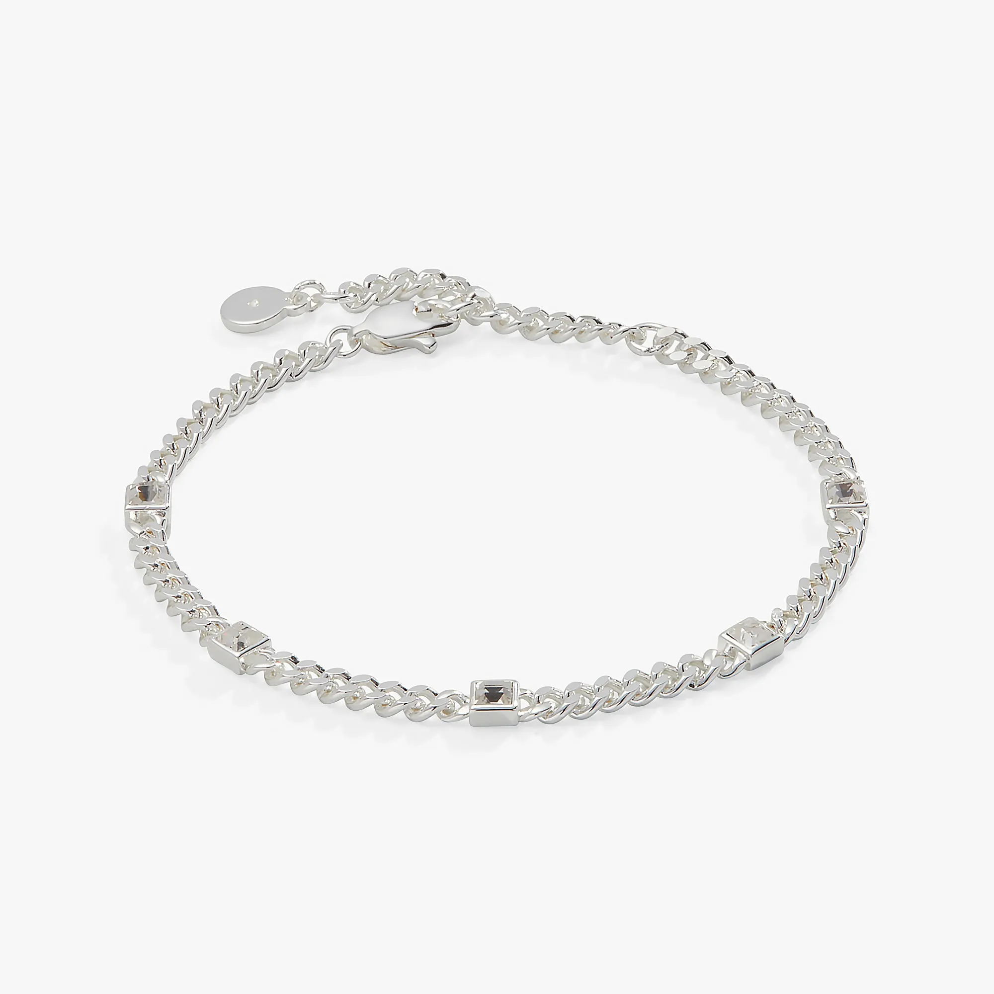 April Birthstone Clear Crystal Curb Chain Bracelet