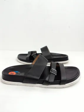 Aqua College Women's Black Leather Flat Sandal Size 8 M