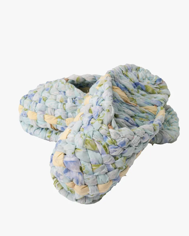 Assorted Matsunoya Hand Woven Slippers Light Blue with Yellow and Blue Accents (S/M)