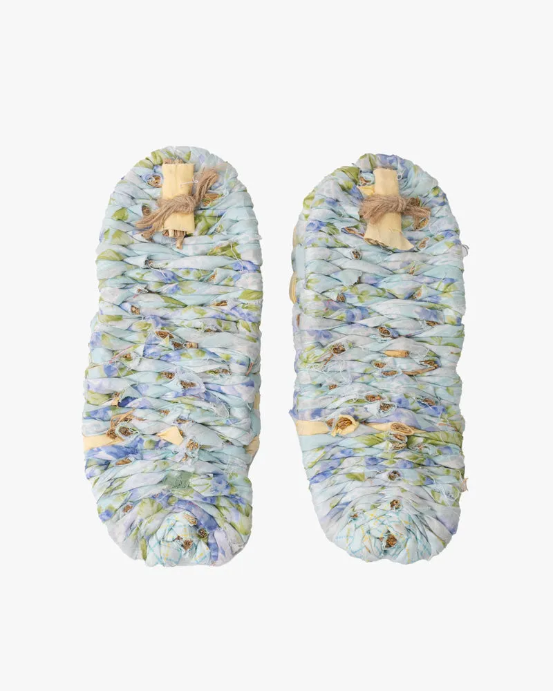 Assorted Matsunoya Hand Woven Slippers Light Blue with Yellow and Blue Accents (S/M)