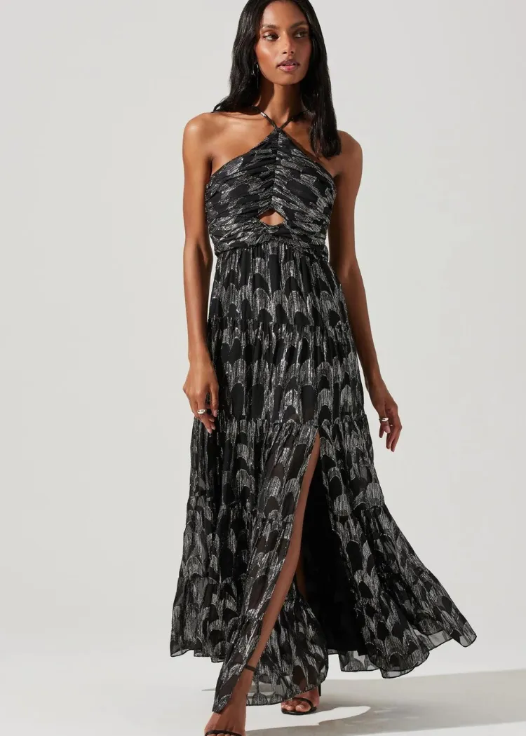 ASTR The Label Madeline Halter Dress - Black/Silver ***FINAL SALE***