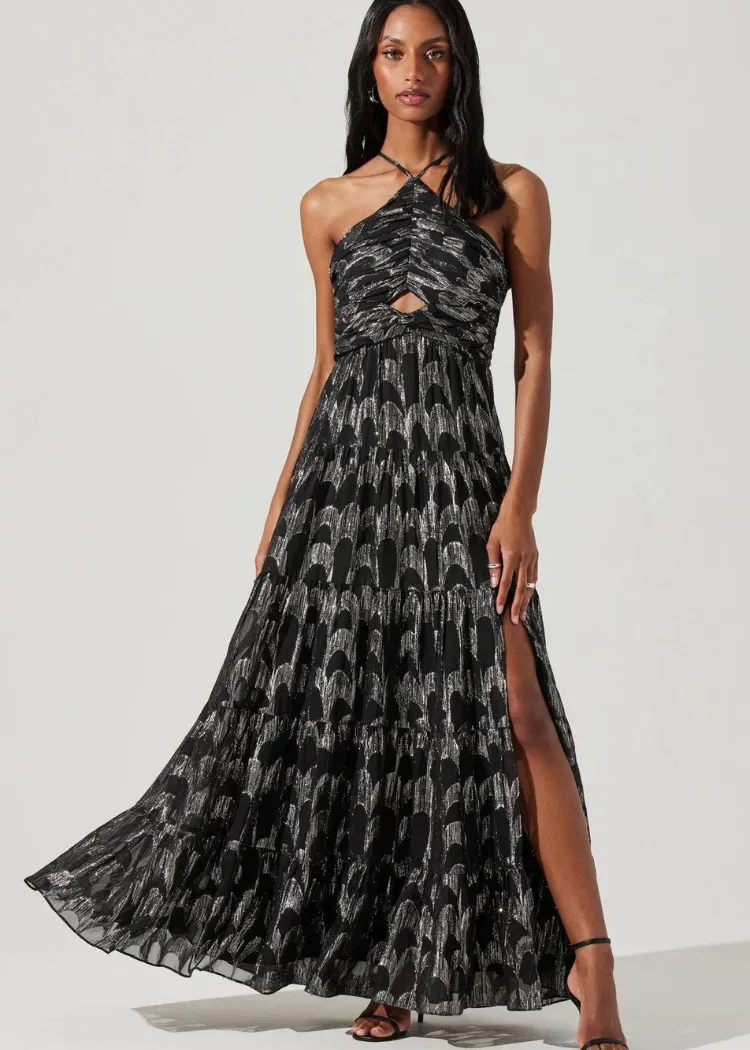 ASTR The Label Madeline Halter Dress - Black/Silver ***FINAL SALE***