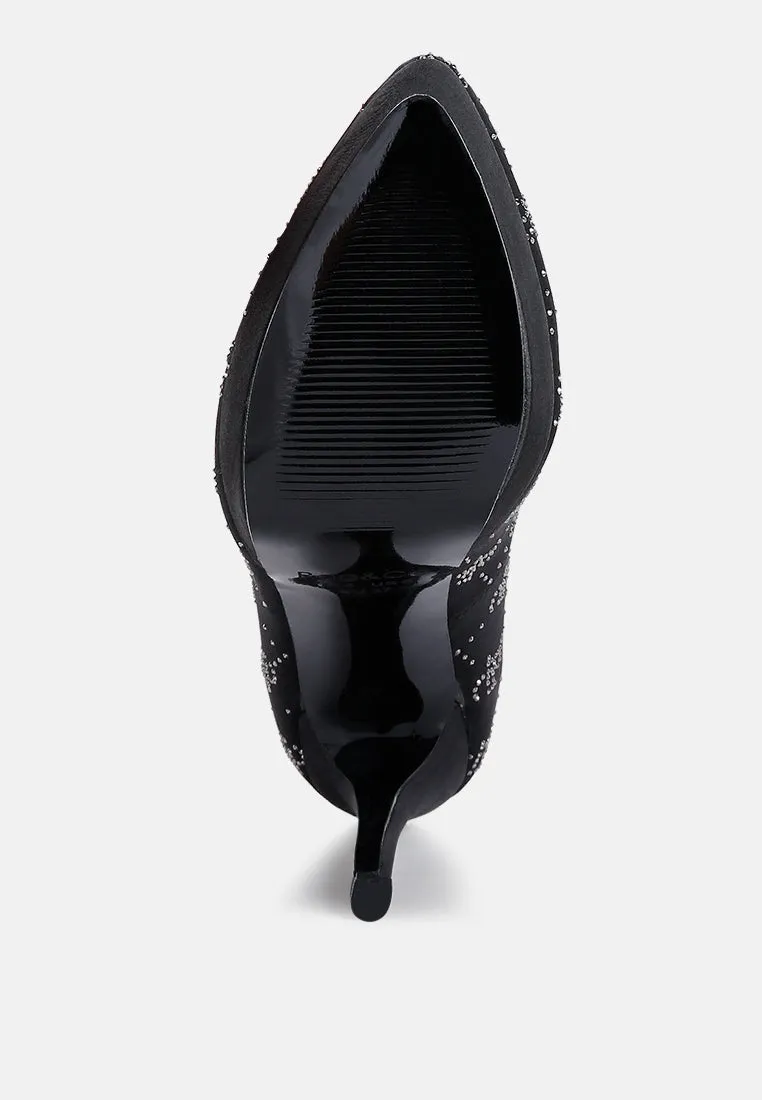 BALLARD Black Monogram Satin Stiletto Pumps