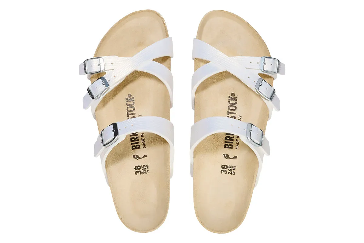 Birkenstock Franca R Shiny Embossed White Birko-Flor Womens