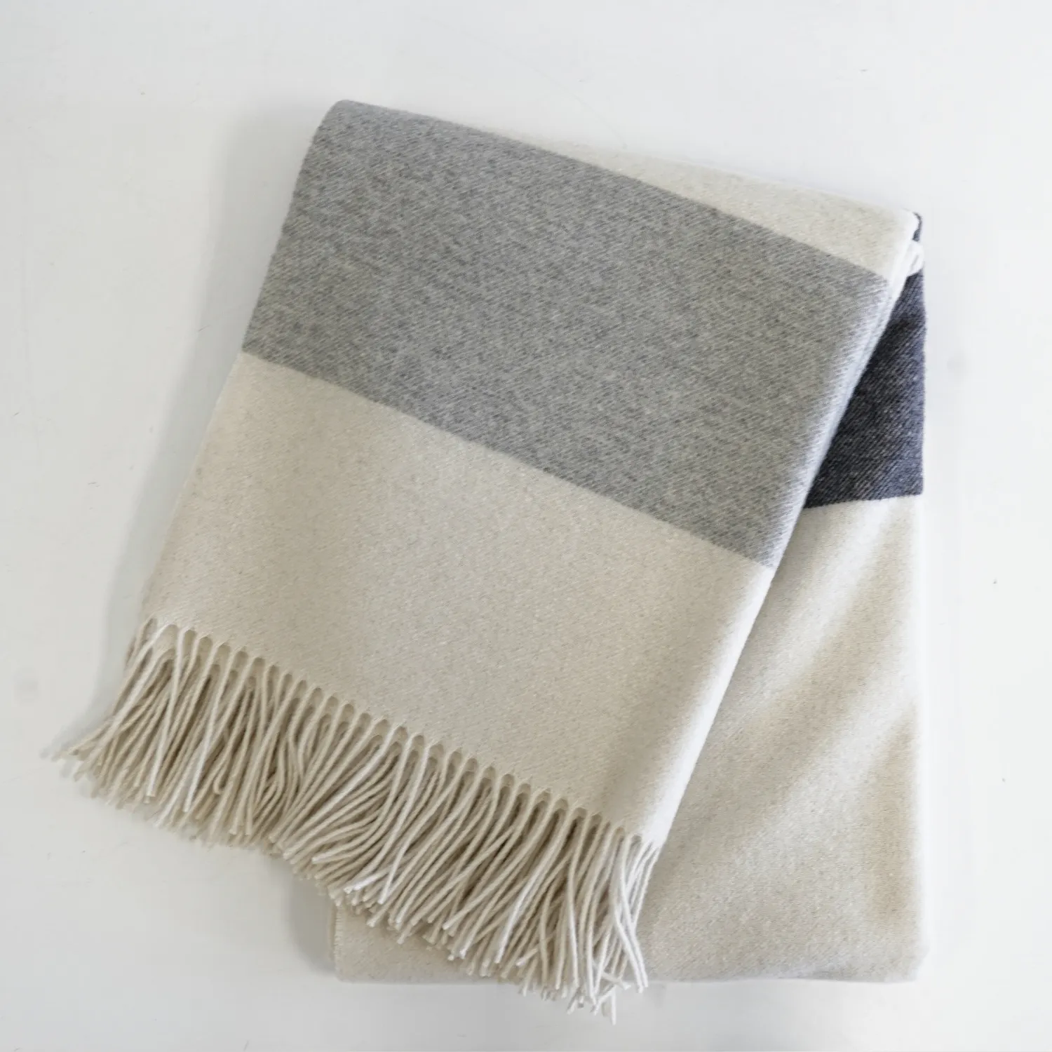 Cashmere Merino Ivory & Grey Stripe Throw