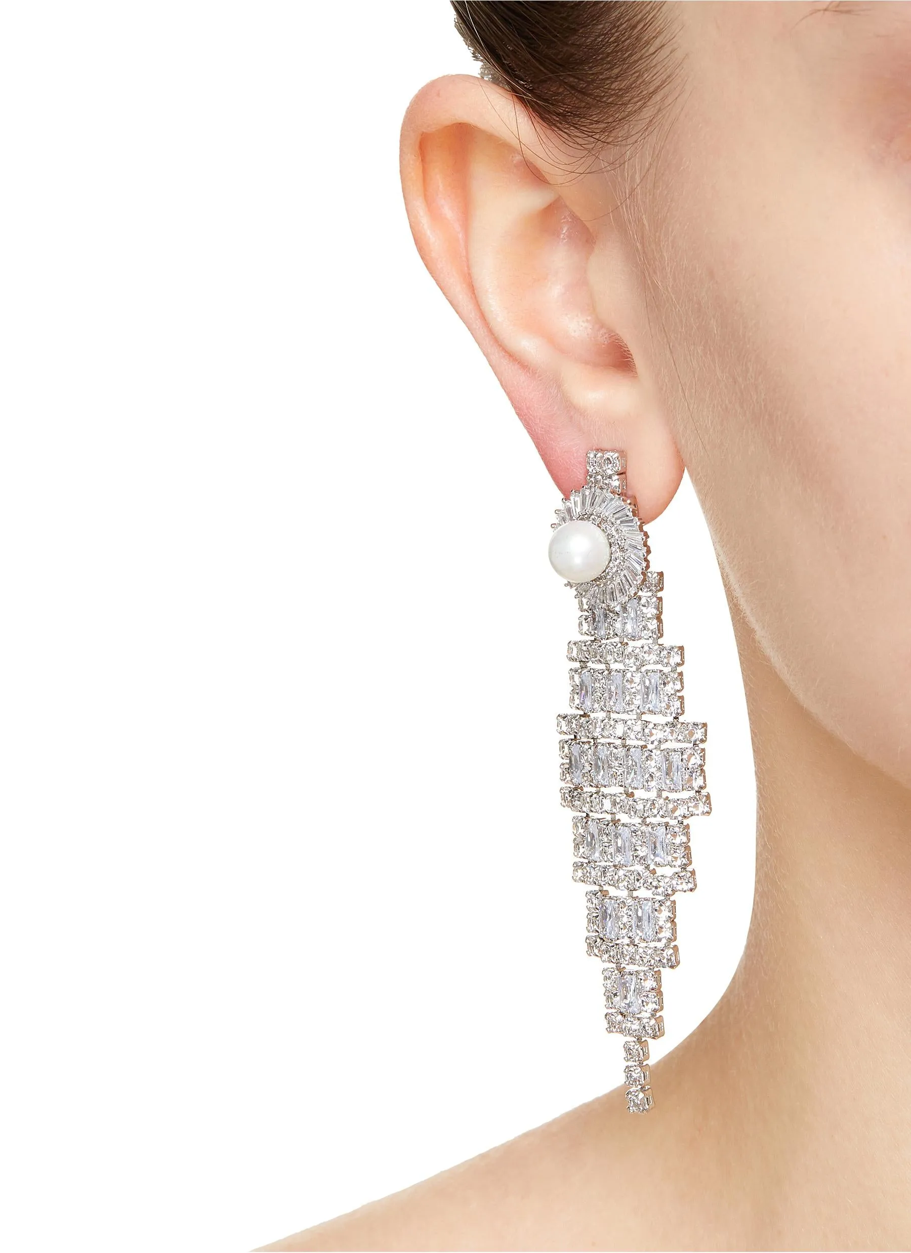 CHANDELIER CRYSTAL PEARL DROP EARRINGS