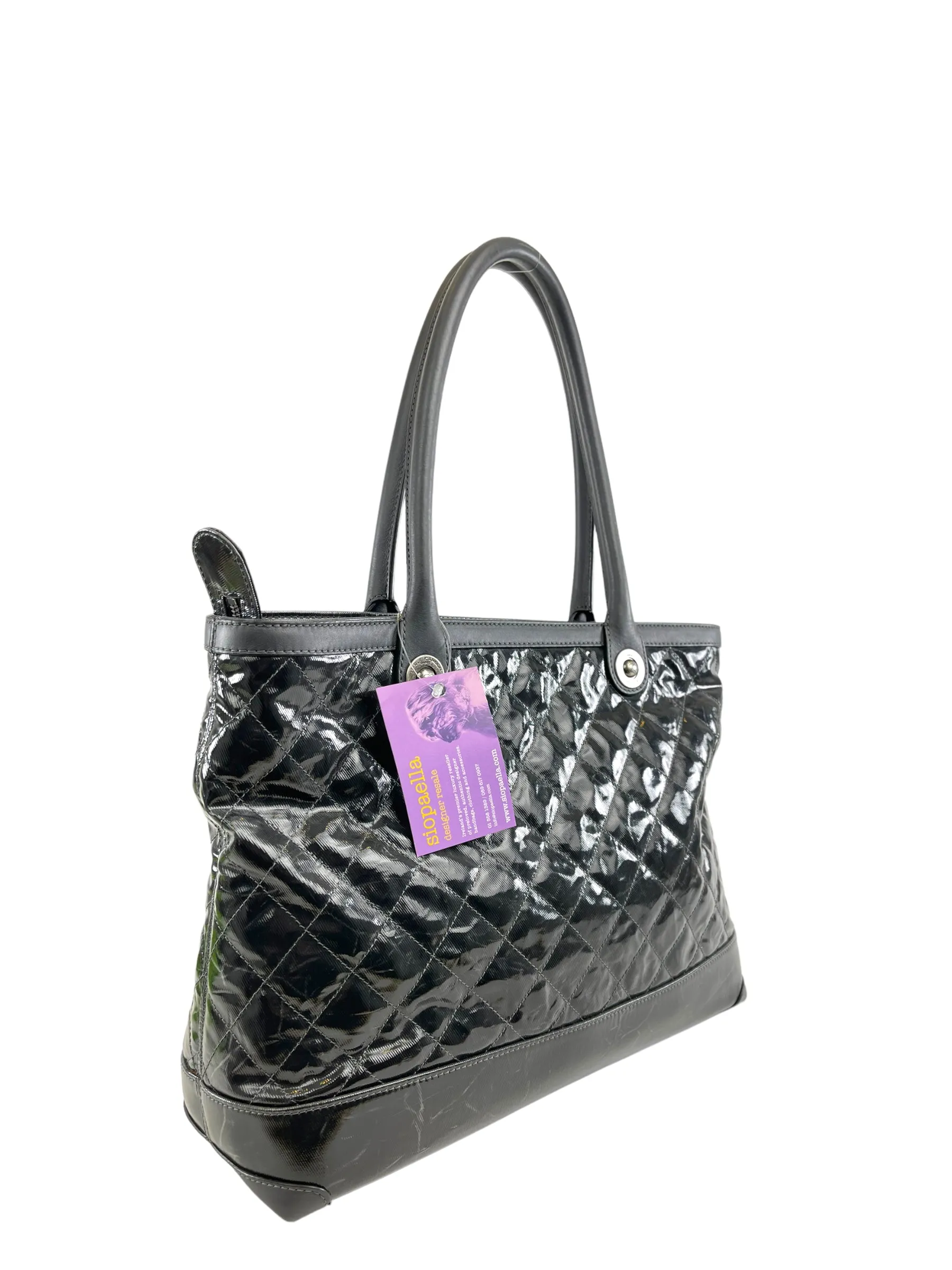 Chanel Charcoal Leather & Quilted Patent Crinkle Effect Canvas Tote