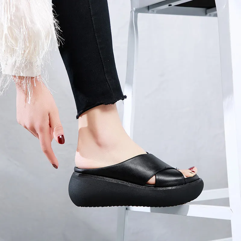 [Clearance]Summer Cross Strap Wedge Slippers 38