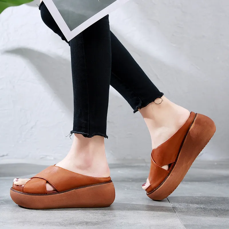 [Clearance]Summer Cross Strap Wedge Slippers 38