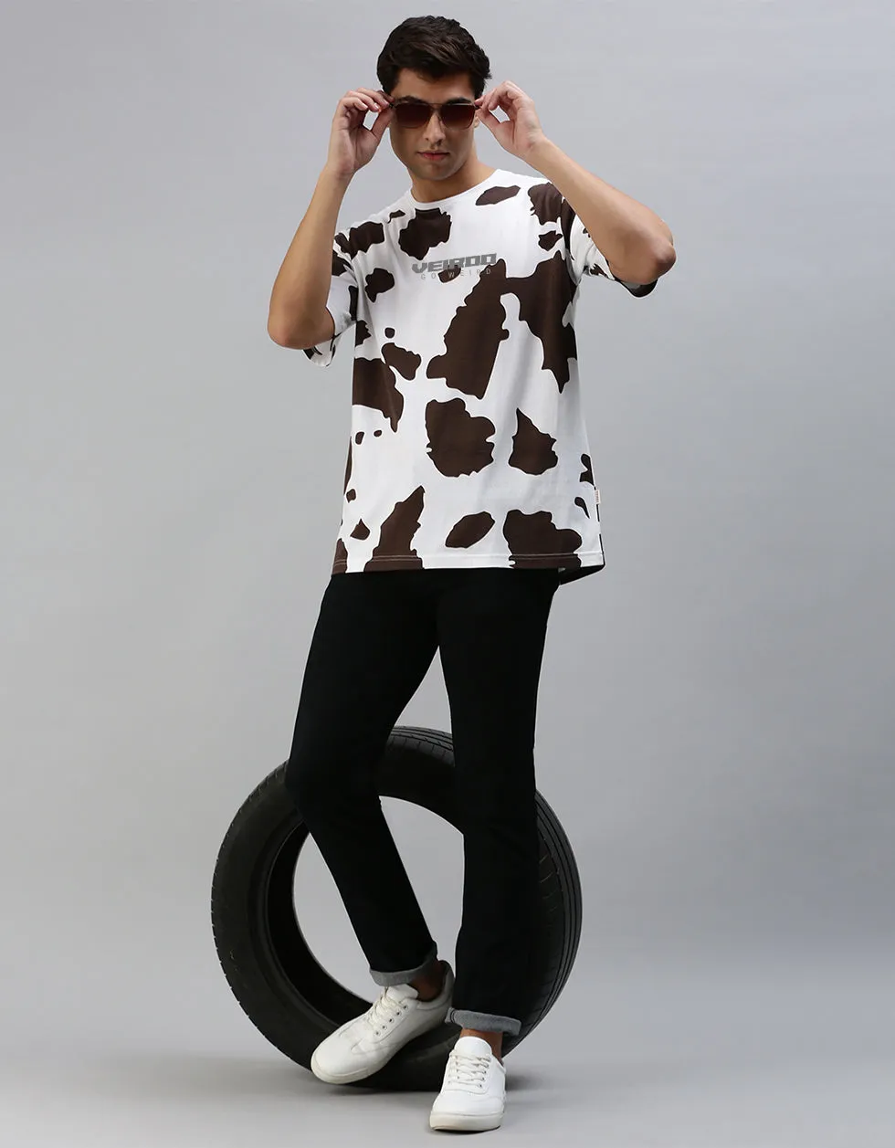 Cow Brown Oversized All Over Animal Printed Tshirt