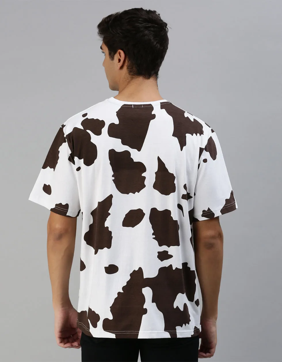 Cow Brown Oversized All Over Animal Printed Tshirt