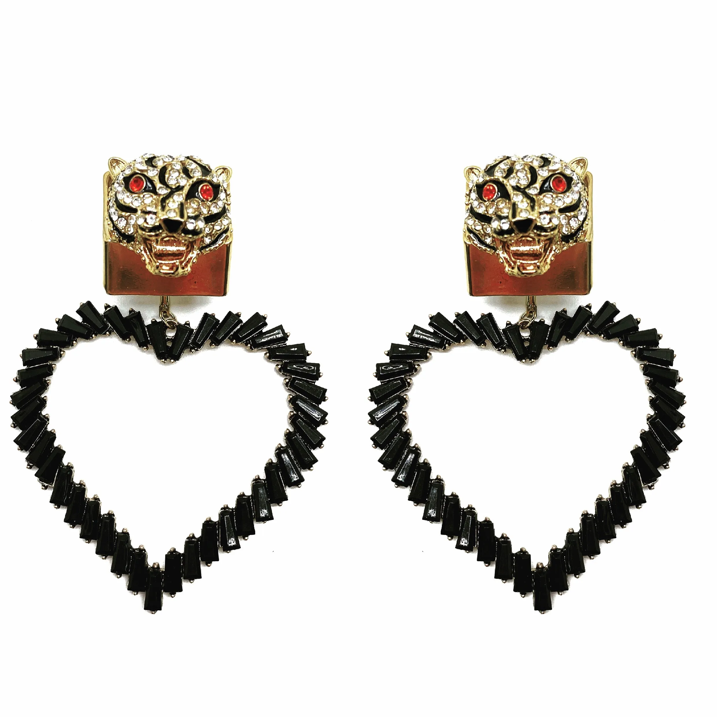 CRYSTAL EMBELLISHED DETACHABLE HEART CHARM LEOPARD STUD EARRINGS