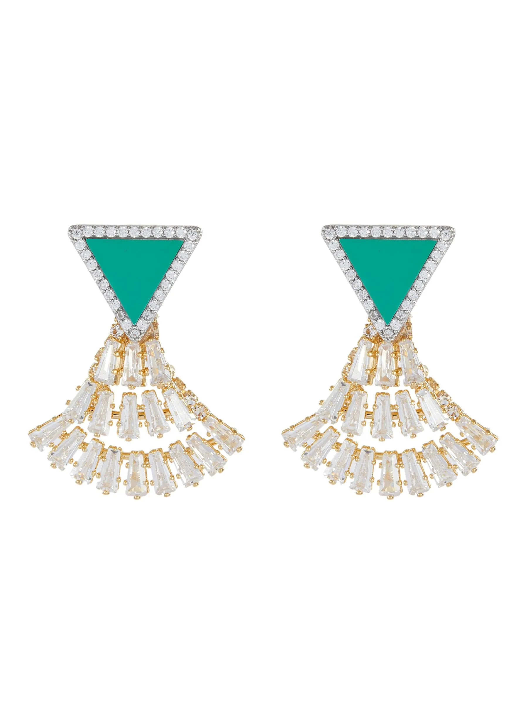 CRYSTAL EMBELLISHED FAN TRIANGLE EARRINGS