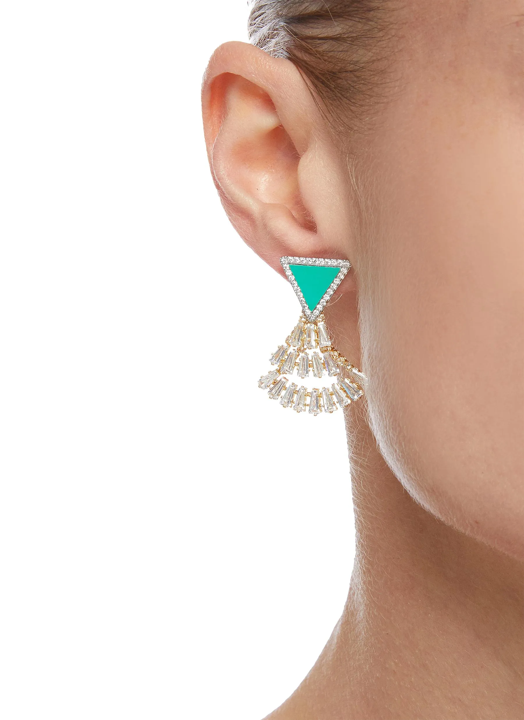 CRYSTAL EMBELLISHED FAN TRIANGLE EARRINGS